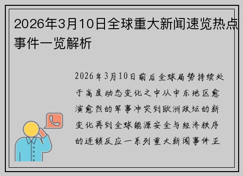 2026年3月10日全球重大新闻速览热点事件一览解析 2026年3月10日全球重大新闻速览热点事件一览解析